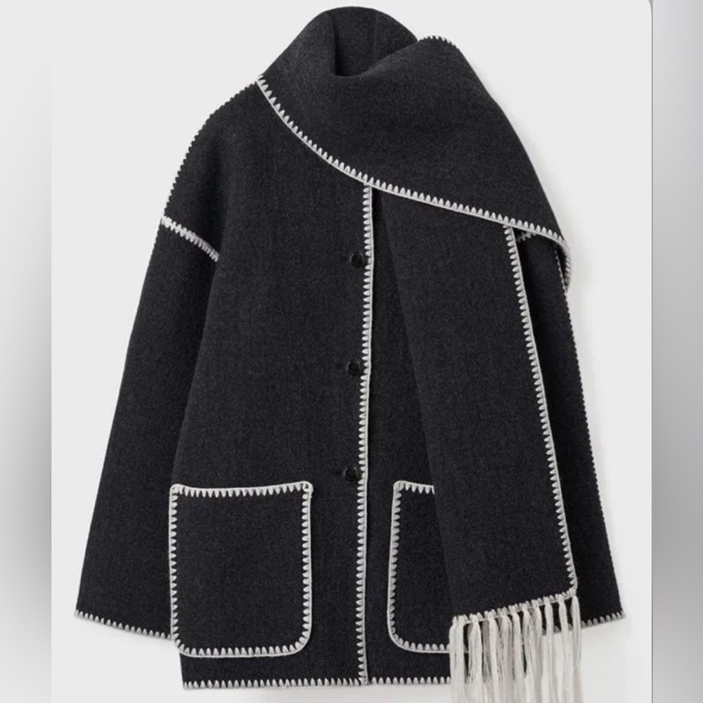 Medium, black stitch jacket with scarf